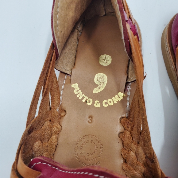 Punto & Coma Mexican Leather Huarache Pink/Brown/Tan Boho Woven Sandals Shoes - Picture 7 of 7